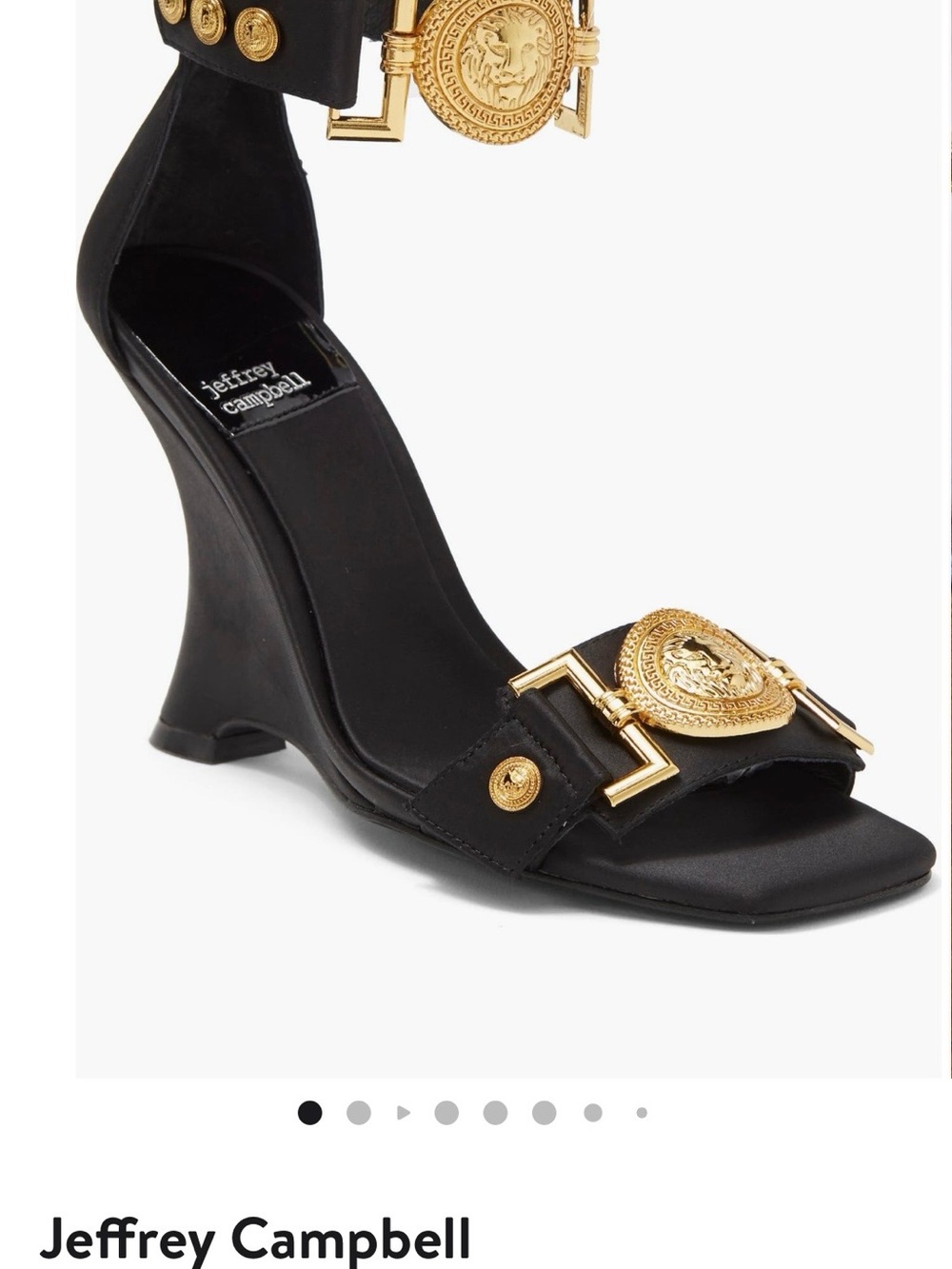 Jeffrey Campbell Black Heeled Sandal with Gold Medallion Hardware